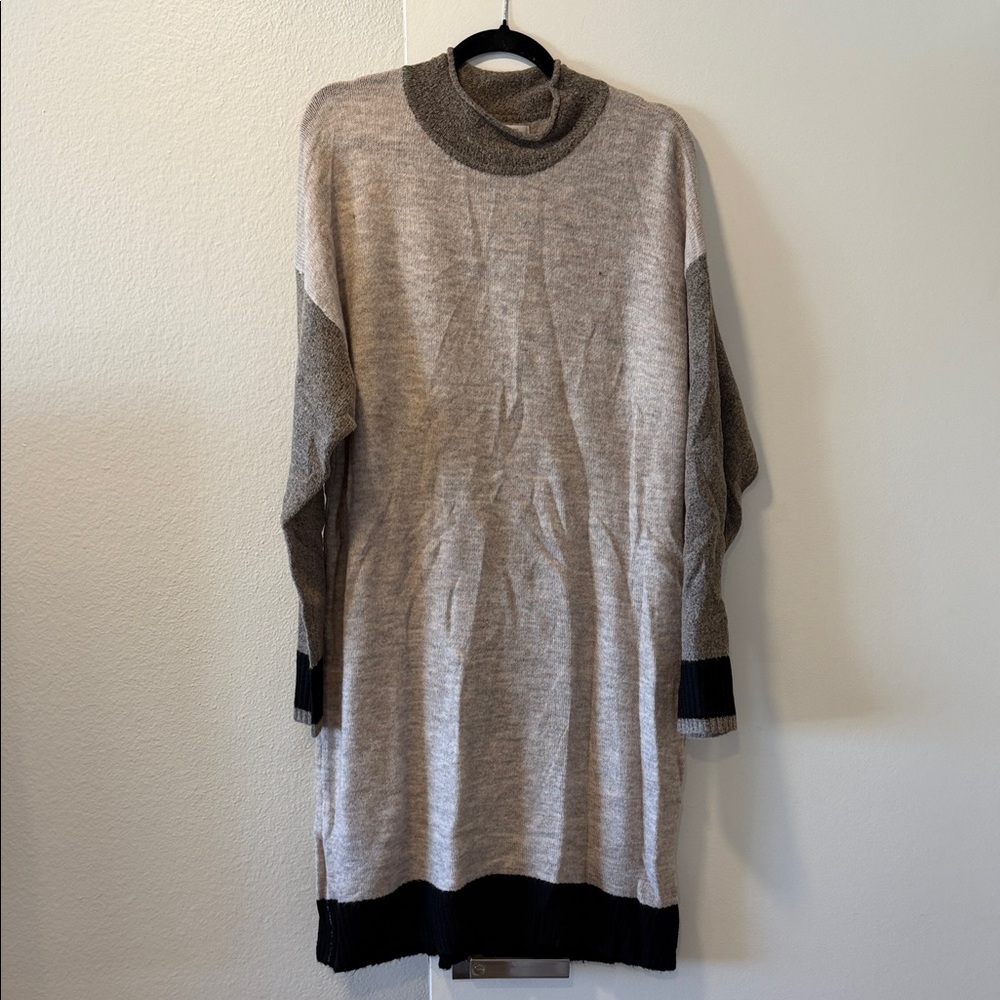 Cozy Gray and Black Knit Sweater Dress